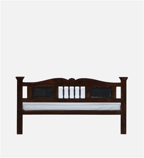 Buy Uttara Sheesham Wood Queen Size Bed In Provincial Teak Finish With Padded Headrest Online