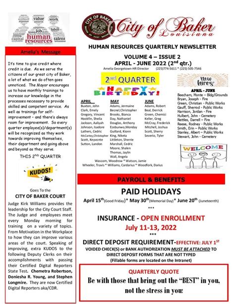 2nd Quarter Human Resources Newsletter