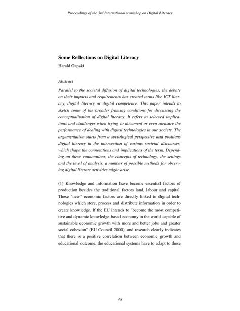 Pdf Reflections On Digital Literacy