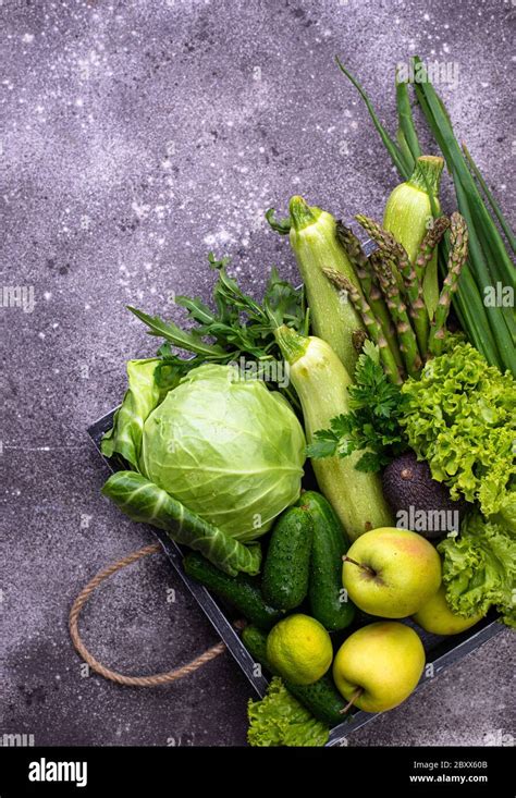 Various Green Vegetables And Fruits Stock Photo Alamy