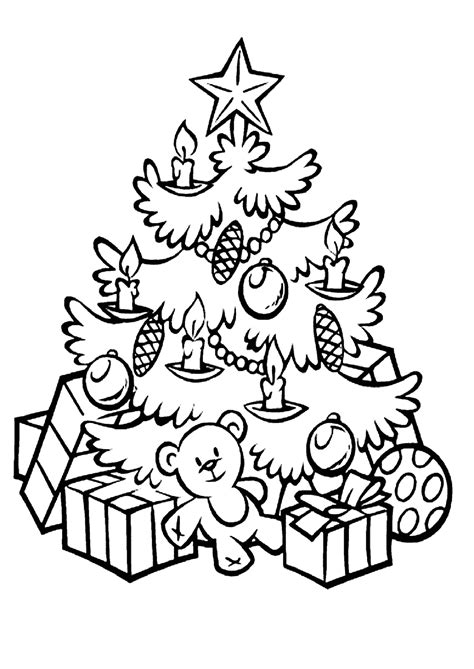 Coloring book of fox in ice house. Christmas Tree Coloring Pages for childrens printable for free