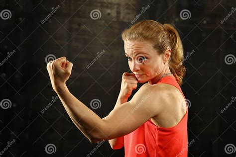 Side Profile View Of Young Athletic Women Boxing Stock Photo Image Of