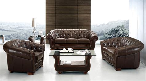 The harrah chesterfield sofa is a classic piece that will instantly upgrade any living room or den. Traditional Brown Italian Leather Living Room Set Toledo Ohio ESF262