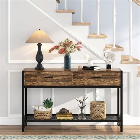 Tribesigns Console Table With 2 Drawers And Storage Shelfrustic 47