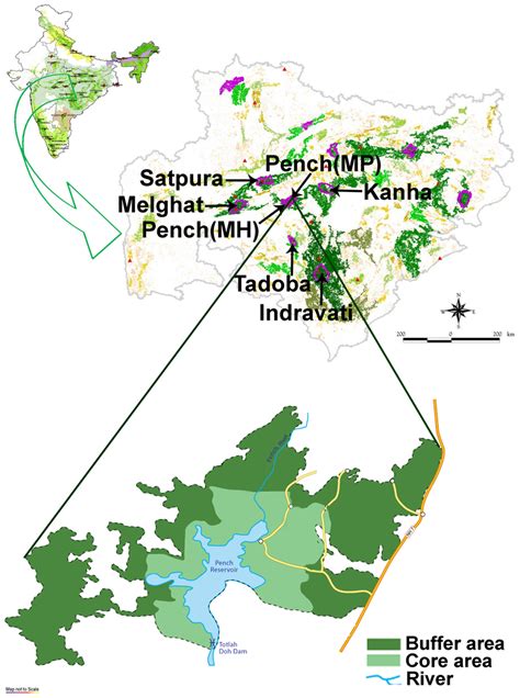 Map Showing The Location Of Pench Tiger Reserve Ptr Madhya Pradesh