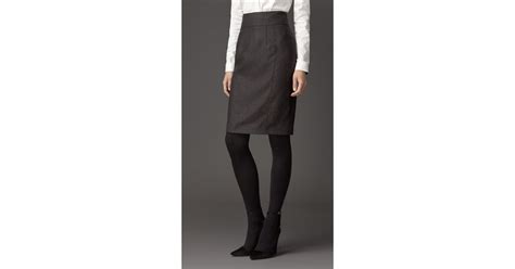Burberry Micro Check Wool Flannel Pencil Skirt In Dark Grey Melange Gray Lyst