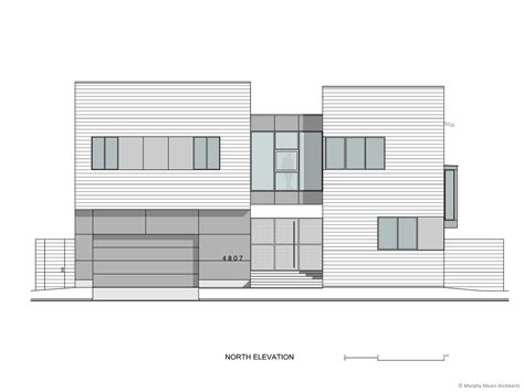 Architecture simple house elevation drawing. front entry through portal below 2nd floor glass bridge ...