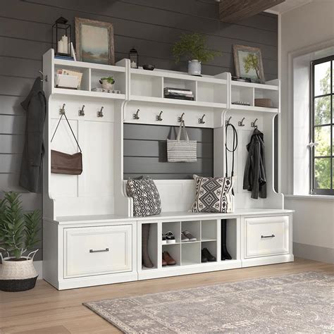 Woodland Full Entryway Storage Set With Coat Rack In White Ash