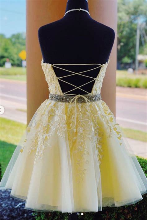 Yellow Tulle Lace Short Prom Dress Yellow Homecoming Dress Dresstby