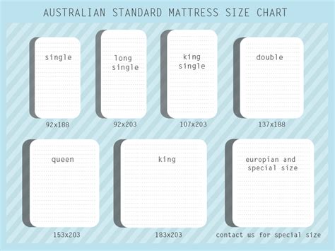 australian standard mattress size chart