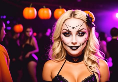 Una Bella Ragazza A Una Festa In Discoteca In Onore Di Halloween Una Donna A Una Festa In