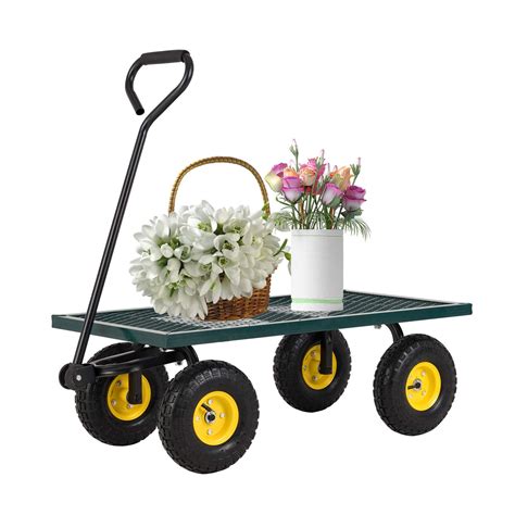 Suncoo Garden Utility Lawn Heavy Duty Steel Cart With Wheels 660lbs