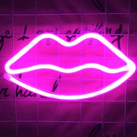 Pink Lip Led Neon Sign Led Neon Light Wall Signs Battery Or Usb Oper