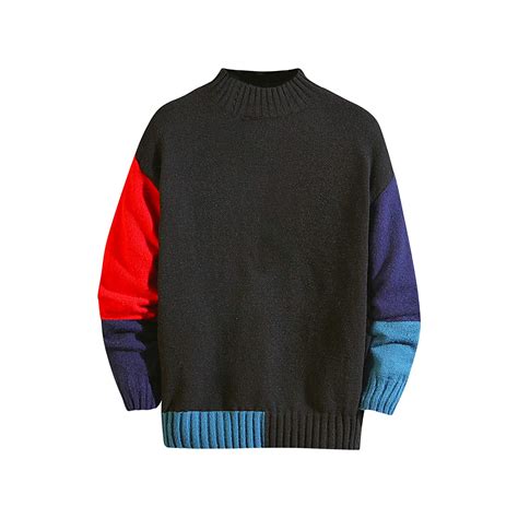 Gurunvani Colorblock Sweaters For Men Crew Neck Pullover Black Xx