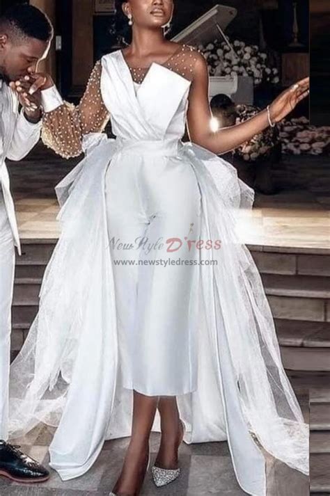2023 Elegant Wedding Jumpsuit With Detachable Sheer Train Fashion Bridal Jumpsuit Bjp 0012