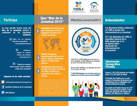 La asamblea recomendó que se organizaran actividades de información pública para apoyar el día como una forma de promover y. Instituto Poblano de la Juventud: 12 de Agosto - Día ...