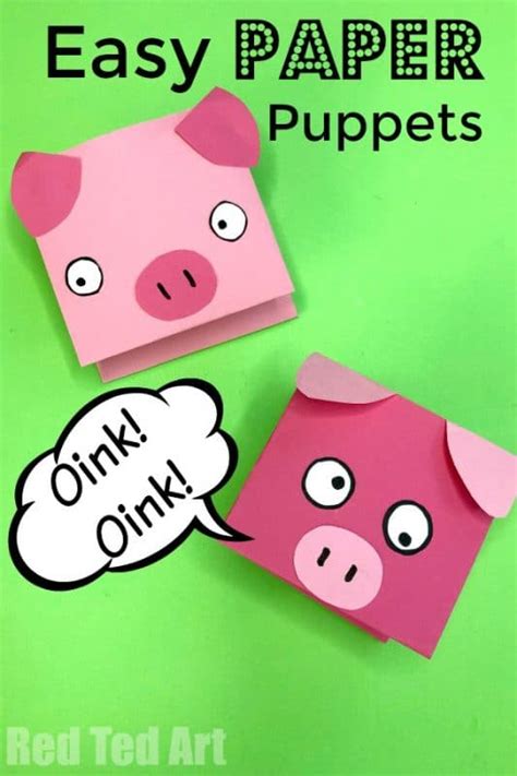 Paper Pig Puppet For Kids Red Ted Art Kids Crafts