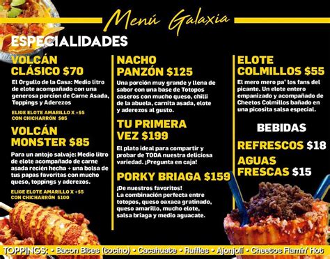 Carta Del Restaurante Elotes Galaxia Apodaca