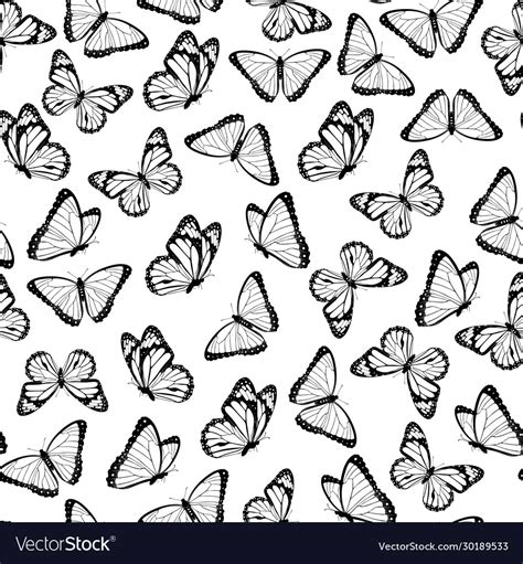 Black And White Flying Butterflies Pattern Vector Image