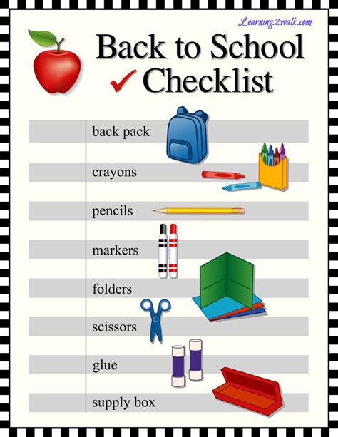 Preschool Supplies List For Homeschoolers Back To School Checklist School Checklist