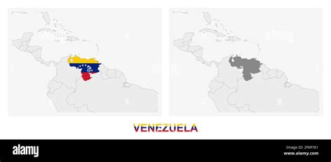 Two Versions Of The Map Of Venezuela With The Flag Of Venezuela And