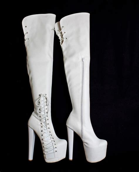 White Corset Over Knee Boots Boots High Knee Boots Outfit High Heel