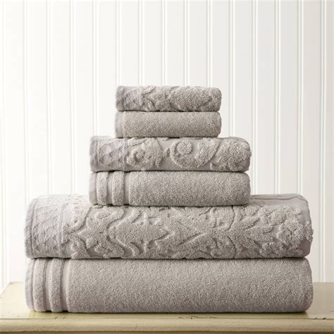 Mix Jacquard Border 6 Piece Bath Towel Set Gray