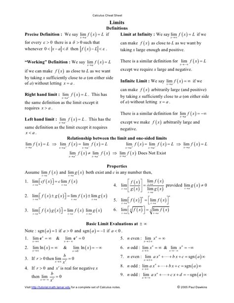 For a complete set of calculus notes. Calculus Cheat Sheet All