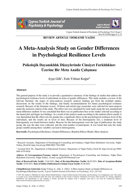 Pdf A Meta Analysis Study On Gender Differences In Psychological