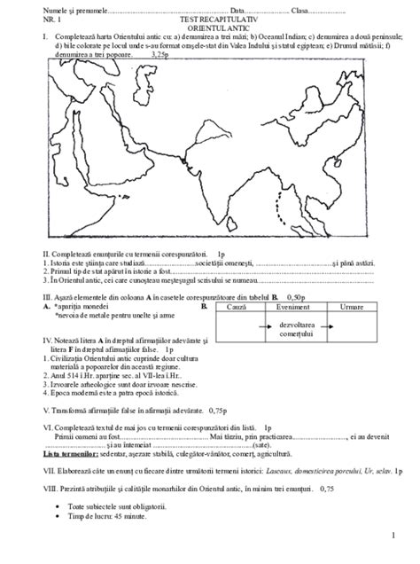 Modele Test Orientul Antic Clasa 9