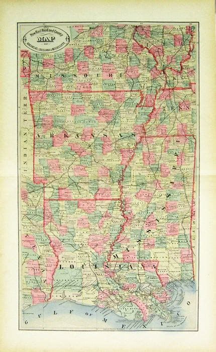 New Rail Road And County Map Of Arkansas Louisiana And Mississippi