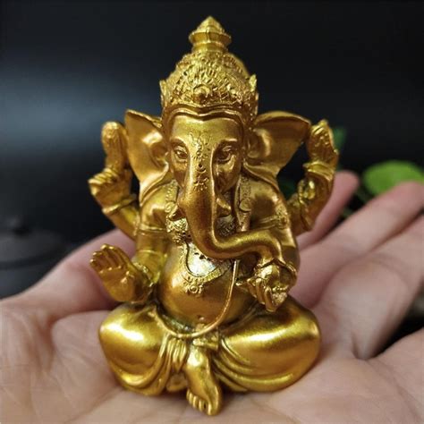 Gold Lord Ganesha Statue Buddha Elephant Hindu God Sculpture Etsy