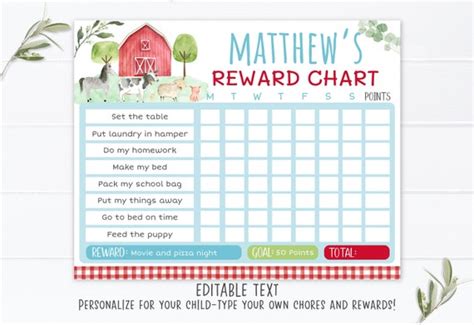 Editable Farm Reward Chart Chore Chart Behavior Chart Boy Farm