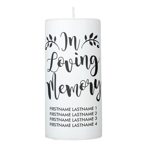 In Loving Memory Black Script Wedding Memorial Pillar Candle Zazzle