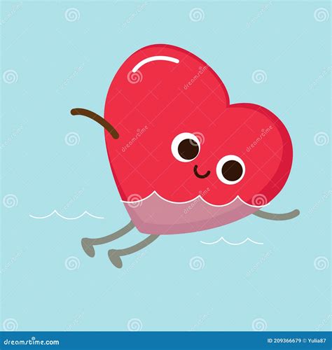 Cartoon Red Heart Swimming In Pool Stock Vector Illustration Of Funny Concept 209366679