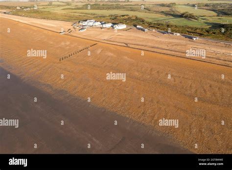 Aerial View Of The Shingle Beach At Cooden Bay Near Bexhill East Sussex