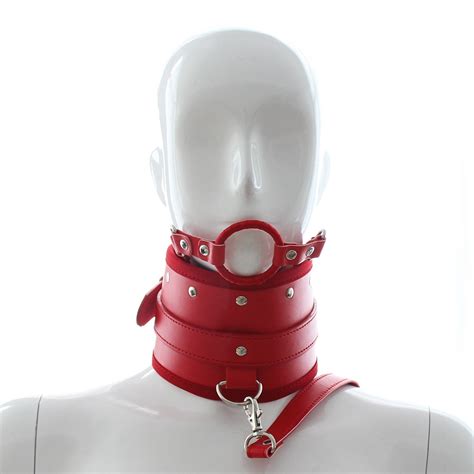 Neck Bondage Pu Leather Fetish Collars For Women Oral Sex Gags Red