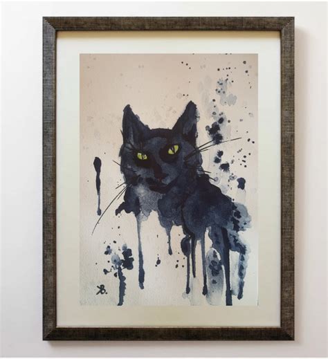 Black Cat Abstract Watercolor Original Painting Wall Art 7 By Etsy