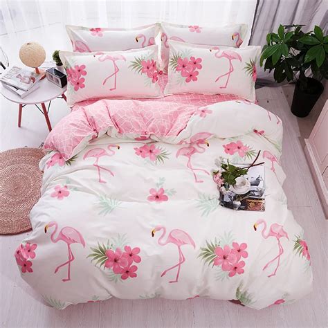 Flamingo Bedding Set Twin Queen Size 4pcs Cactus Floral Bed Linen Bed Sheet Duvet Cover