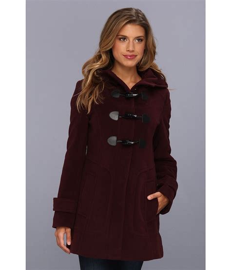 Cole Haan Wool Plush Hooded Toggle Coat Burgundy Toggle Coat Coat