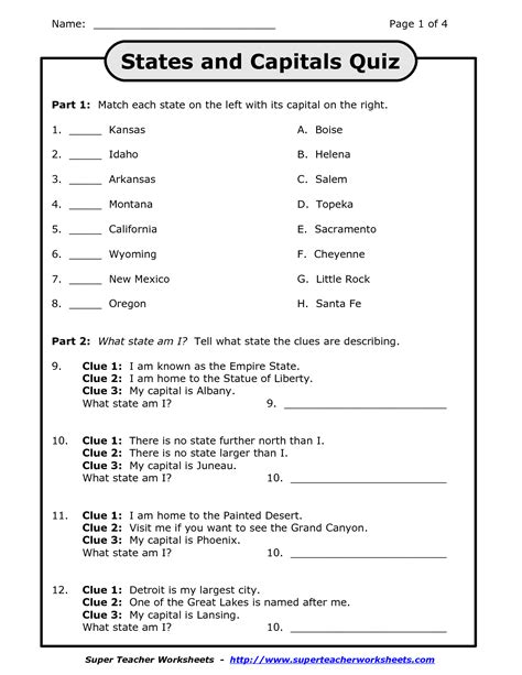 6 50 States And Capitals Worksheet