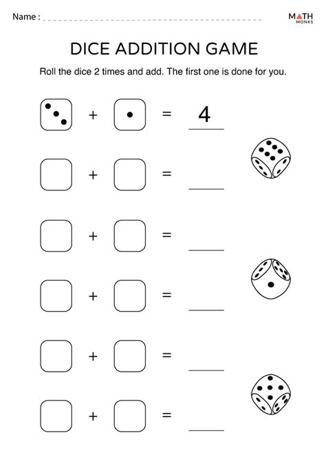 Dice Addition Worksheets With Answer Key