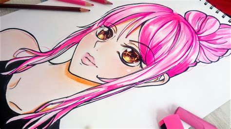 Anime Girl Drawing Pink Hair Beautiful Girl Youtube