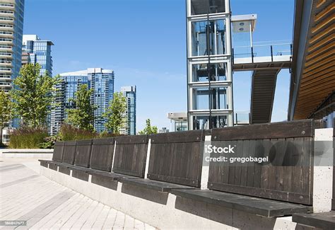 Benches And Urban Park At Canada Place In Vancouver Stock Photo