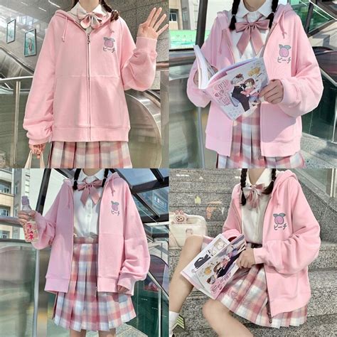 Harajuku Kawaii Fashion Japanese School Uniform Zip Up Fruit Hoodie 5