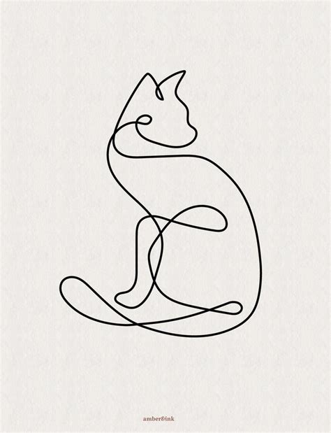 Minimalist Cat Illustrations Four Elegant One Line Cats Etsy Cat