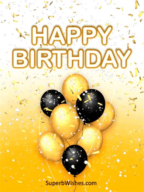Happy Birthday Card With Balloons And Confetti On Yellow Background For