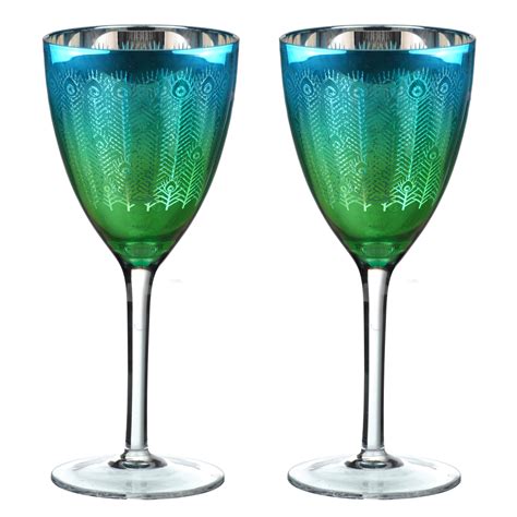 Set Of 2 Peacock Wine Glasses The Drh Collection