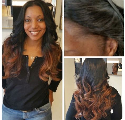 Full Sew In Middle Part Ombré Color Edges Indian Hair Long Curls