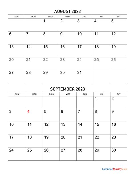 Blank August And September 2023 Calendar 2023 Printable Calendar